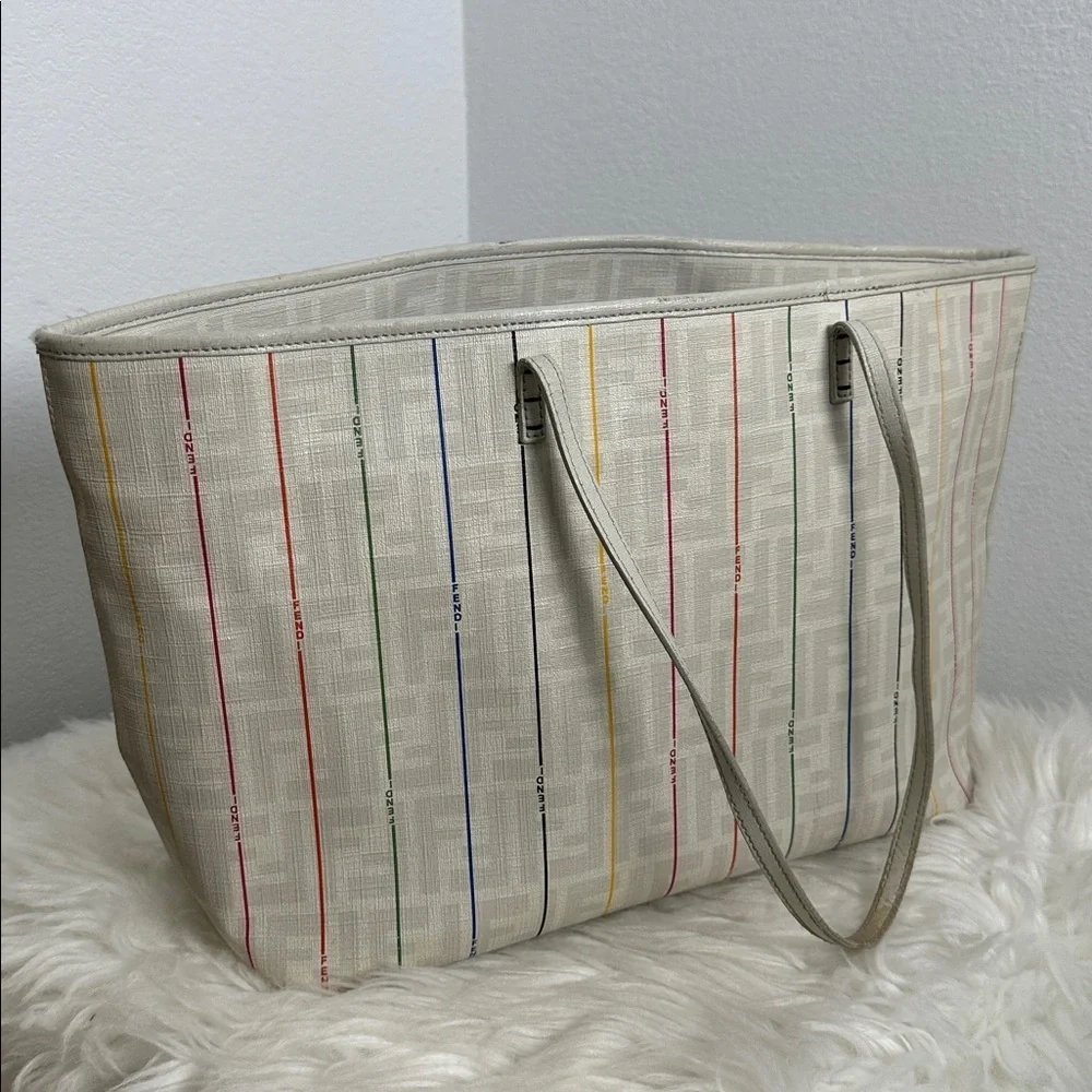 💯Authentic FENDI
Zucca Spalmati Striped Large Roll Tote White Multicolor🍀 - Picture 15 of 15